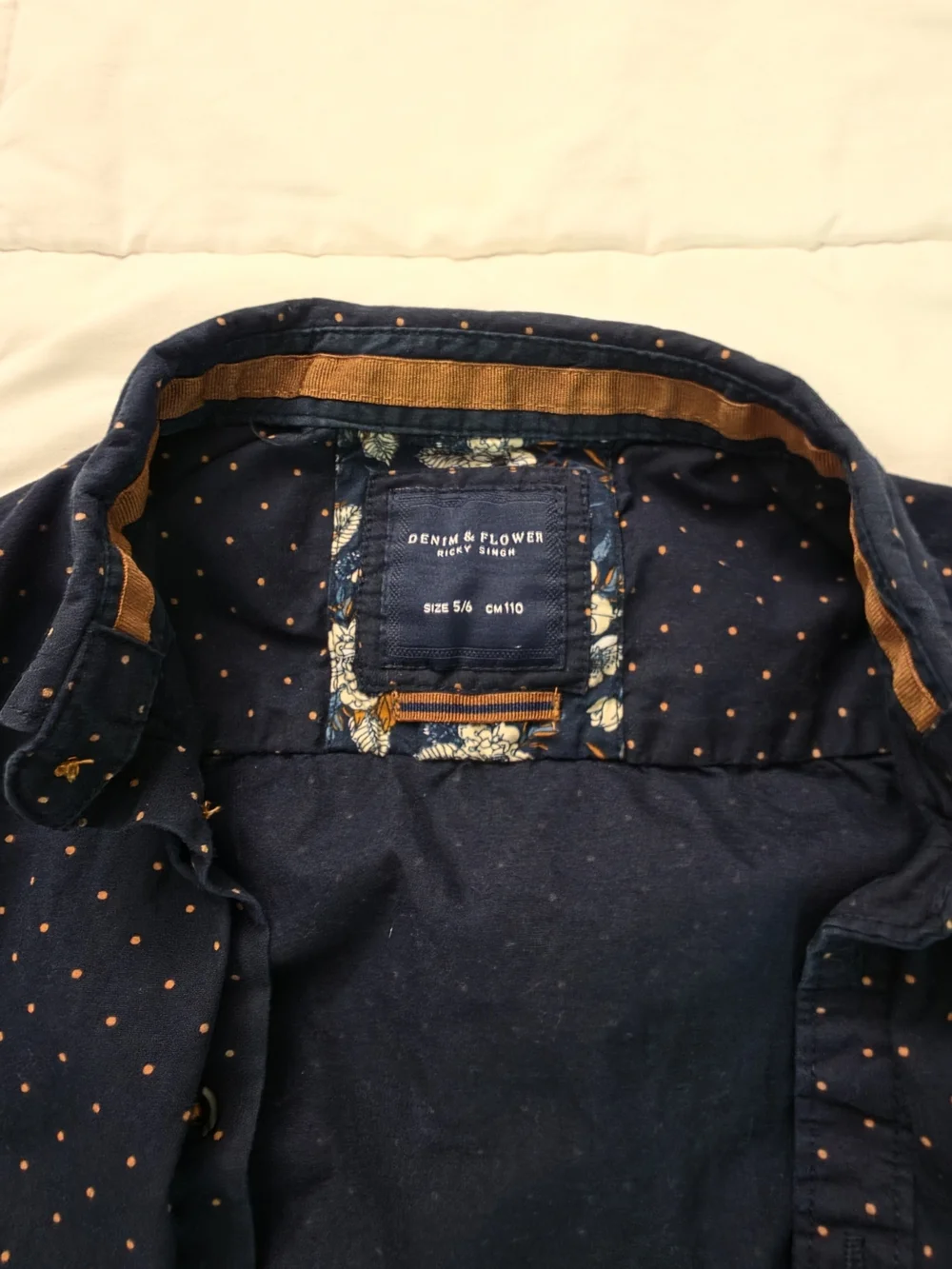 Denim & Flower Navy Button-Down Shirt with Small Dot Print - Picture 2 of 7